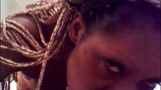 Ebony slave Nathalie Loulendo licks her boss's cock