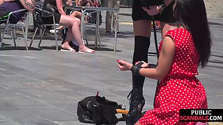 Busty sub girl nude outdoor in public by order of her mistress