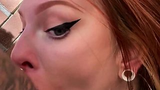 Amateur student blowjob on the balcony pov