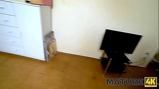 Mature4k. female over fifty in stocking takes salary in form of cock