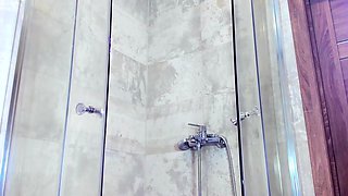 Amateur redhead Jacqueline with glasses masturbates
