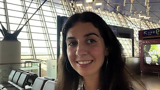 Crazy CUMWALK in Big AIRPORT Full of People Risky Public