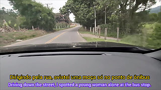 Risky Masturbation in the Car with a Hot Girl at the Bus Stop in Public!