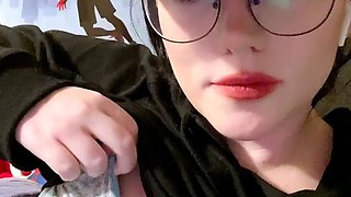 Busty curly brunette with big boobs fucks on couch