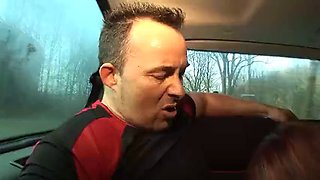 Curvy German babe gets fucked in the back of the car