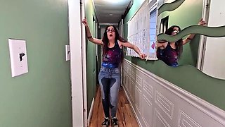Nerdy Faery Soaks Her Tight Jeans and Squirts Hard