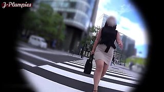 Asian angel lifts her tight skirt outdoors until everything is boldly shown