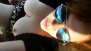 Big Tits Amateur Masturbates with Toy in Car
