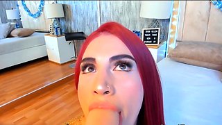 Redhead Babe Toys with Her Squirting Dildo