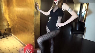 Trampling femdom chick punishing her slave