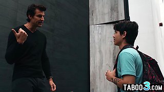 Stepdad fucking sons teen GF next to him