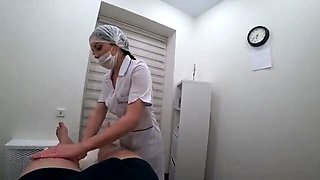 Cum starving amateur nurse sucks fat cock clean in POV