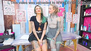 Tattoo Threesome Turns Anal Heavily Inked Artist Fucks Friends Ass While Inking & Cums on Fresh Tattoo