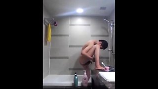 Little Asian Twink Masterbates in Shower