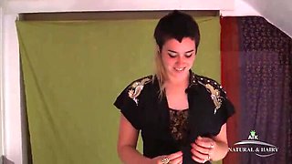 Hairy Brunette Babe Fingering Her Tiny Tits and Fucking with a Sex Toy