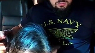 Traffic Blowjob: Exhibitionist Brunette Shows Her Tits and Sucks It All in the Car