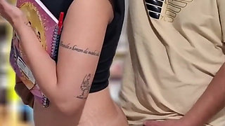 Slutty Student Gets Cumshot in Public on the Bus