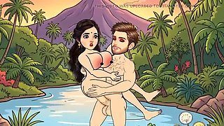 Man fucks woman with big cock in forest, she is very happy