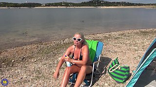 See Voyeur Milf Beth Show Off Her Hairy Pussy At The Beach