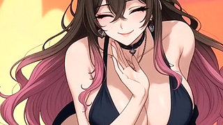 Hot anime girl with big ass and huge tits seducing