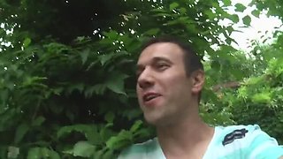 Blonde Babe Sucks Dick and Spreads Pussy in Workshop Threesome