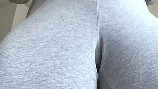 Emma Voyeur Touches Her Crotch in Grey Pyjama Pants