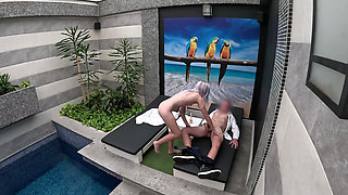 I undress in front of the hotel waiter, he agrees to eat my tight pussy and I give him a blowjob until he cums in my mouth