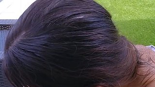 POV blowjob with brunette slut getting throatfucked