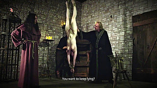 Mooin Witch the Exhausted Milkmaid Is Pulled Upside Down to the Ceiling with Weights at Her Wrists to Be Tormented and Interroga