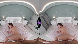 Teen Lola in VR pleasures her natural big boobs and shaven cunt