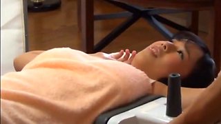Japanese Cheating wife get massage fuck infornt of his Husband.