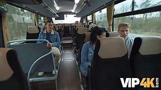 Vip4k. pretty big boobed chick is fucking in the bus