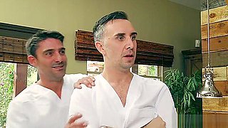Mature MILF double penetration fucked by two massage guys