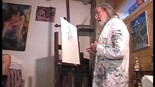 Attractive German model sucks stiff rod of her artist