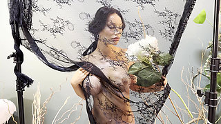 Monika Fox Naked with Flowers Behind a Veil