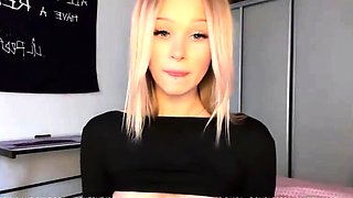 Adorable blonde teen slut with big boobs flashing in public