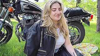 Biker Babe Plays With Her Pussy In Public
