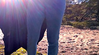 Outdoor sexy solo scene with teenie masturbating