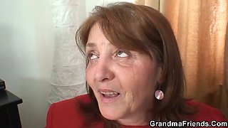 GRANDMA FRIENDS - Office meeting ends in threesome
