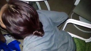 Cheating Girlfriend's Outdoor Blowjob at a Pool Party