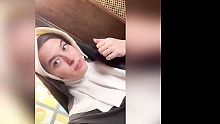 Slutty nun with round ass Abbie Maley plays with her shaved pussy