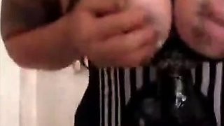 Busty BDSM Milf Babs Lactates on Webcam Solo