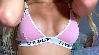 Blonde teen slut fucks pussy with toy