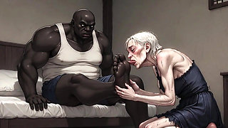 90 Year Old Granny Slave Licking Giant Black Man Feet - Wet Pussy Pleasure