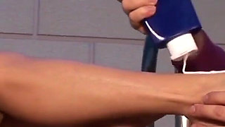 Footjob and eager sex for Jasmine Rouge with a final cumshot on top of her feet