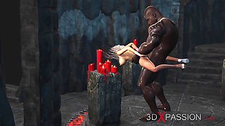 A horny bride gets fucked by a big black cock in the dungeon