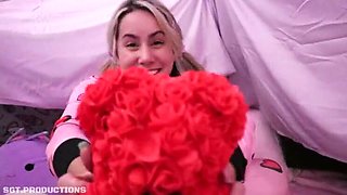 Step Dad's Valentine: A Blowjob from his Blonde Step Daughter