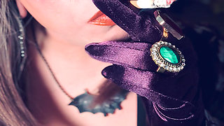 BBW Smoker Tina Snua Wears Purple Satin Gloves & Jewellery & Tip To Tail 2 Cigarettes - Domme Smoking BBW OMI OME