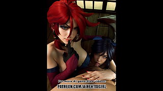 League of Legends Miss Fortune and Ahri cosplay Uncensored Hentai AI generated