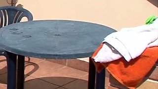 German old granny fucked horny by stepson on the balcony